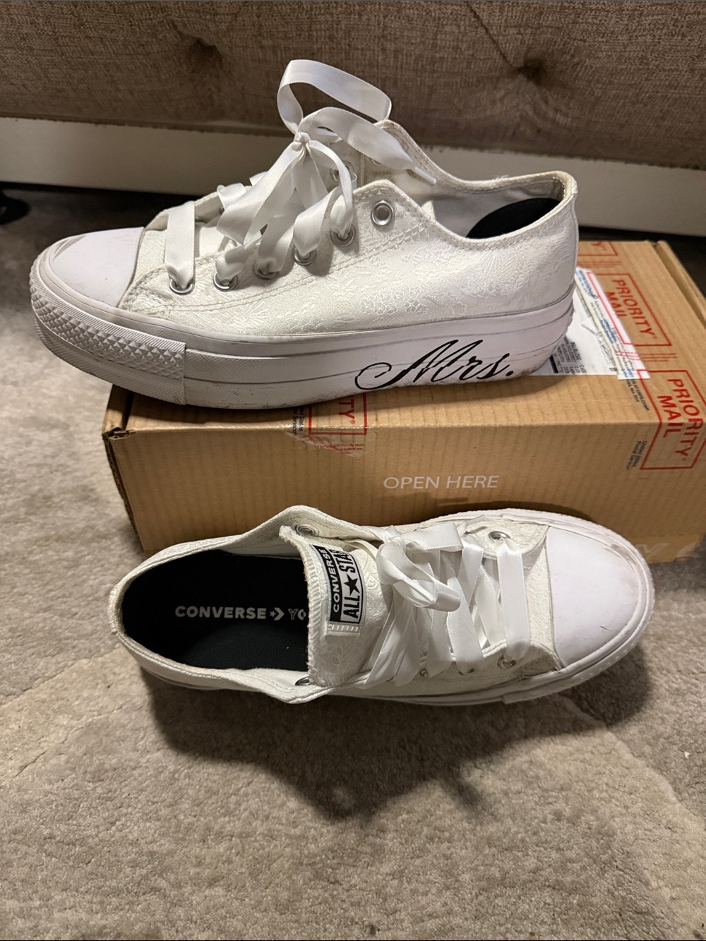 Converse White Low Top Sneakers with Satin Laces